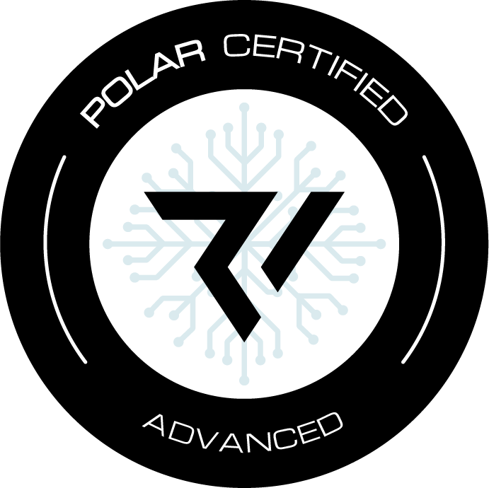 Circular certification badge that says Polar Certified - Advanced with a Ridgeline logo and circuitboard pattern in the center