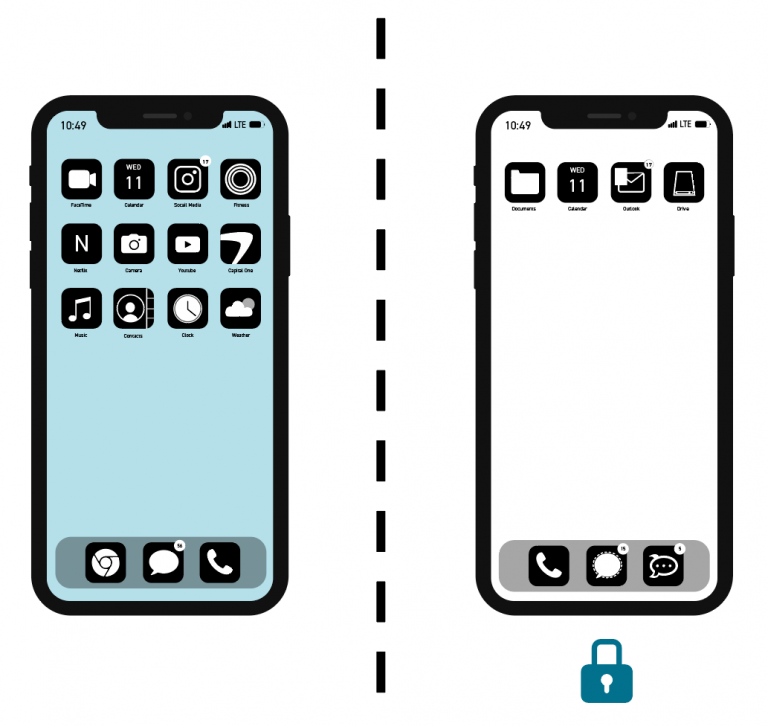 illustration of Two Devices Side By Side. One Personal, One Work