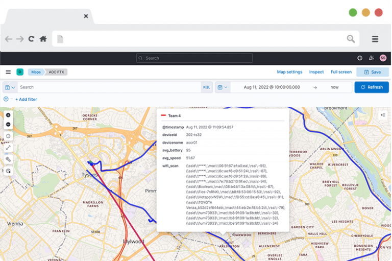 Screenshot of vision interface showing map view with detailed stats from phone data