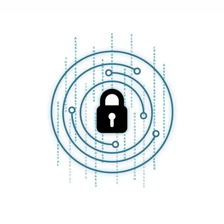 Illustration of a lock icon with circuitry lines around it