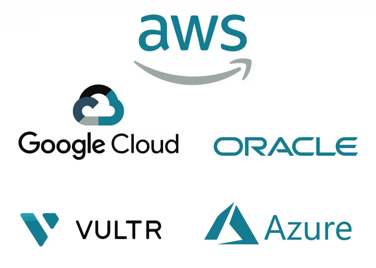 Logos for Amazon AWS, Google Cloud Platform, Oracle, Vultr, Azure