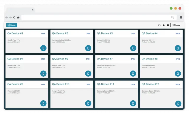 screenshot of Prism interface showing a grid display of different devices you can manage