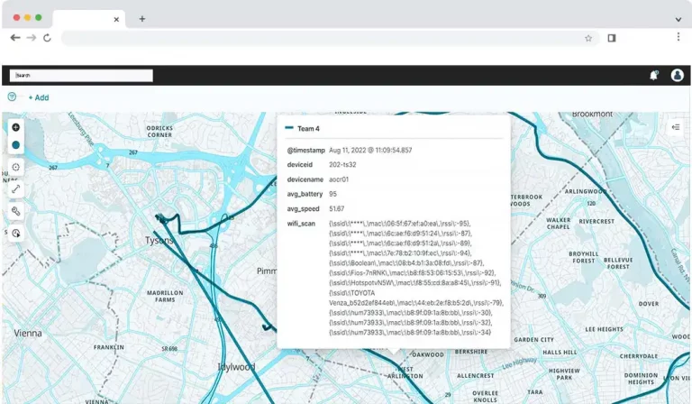 Screenshot of vision interface showing map view with detailed stats from phone data